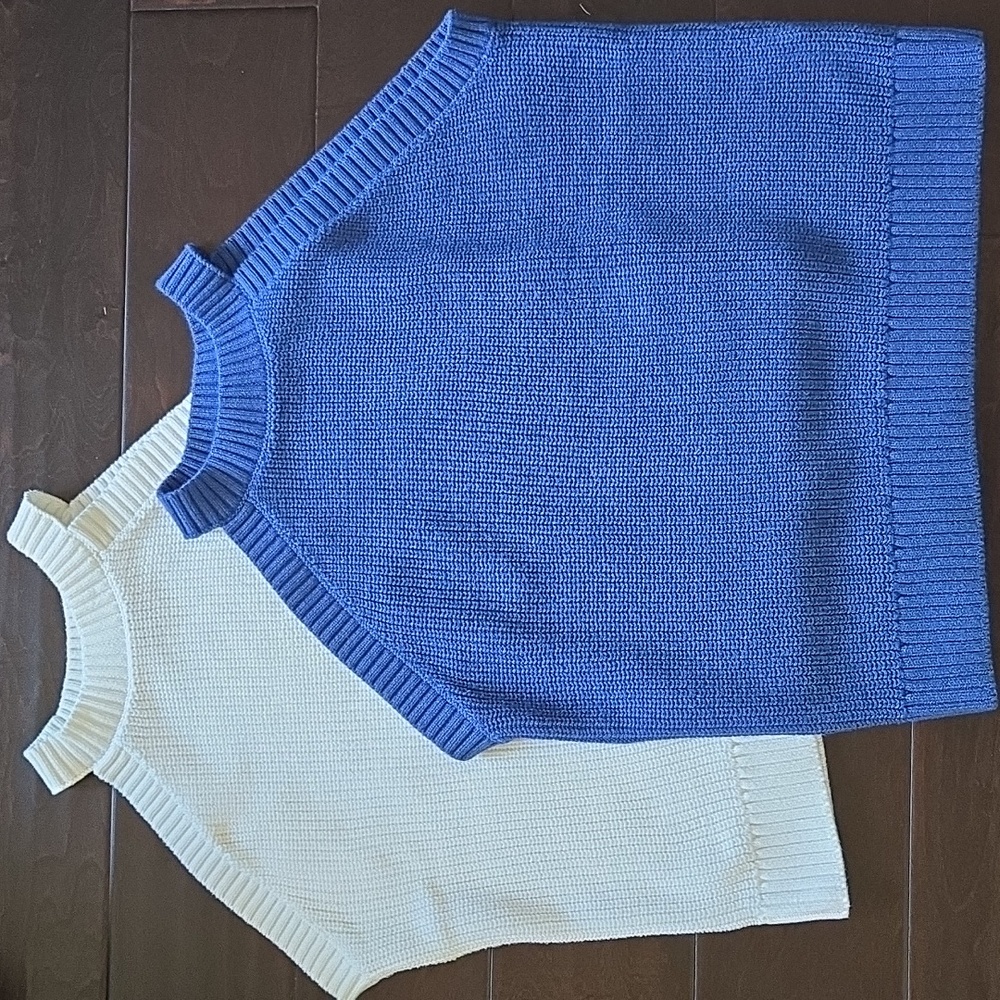 Old Navy Shaker Stitch Cable Knit Sweater Halter Tank Bundle Blue/White EUC - M